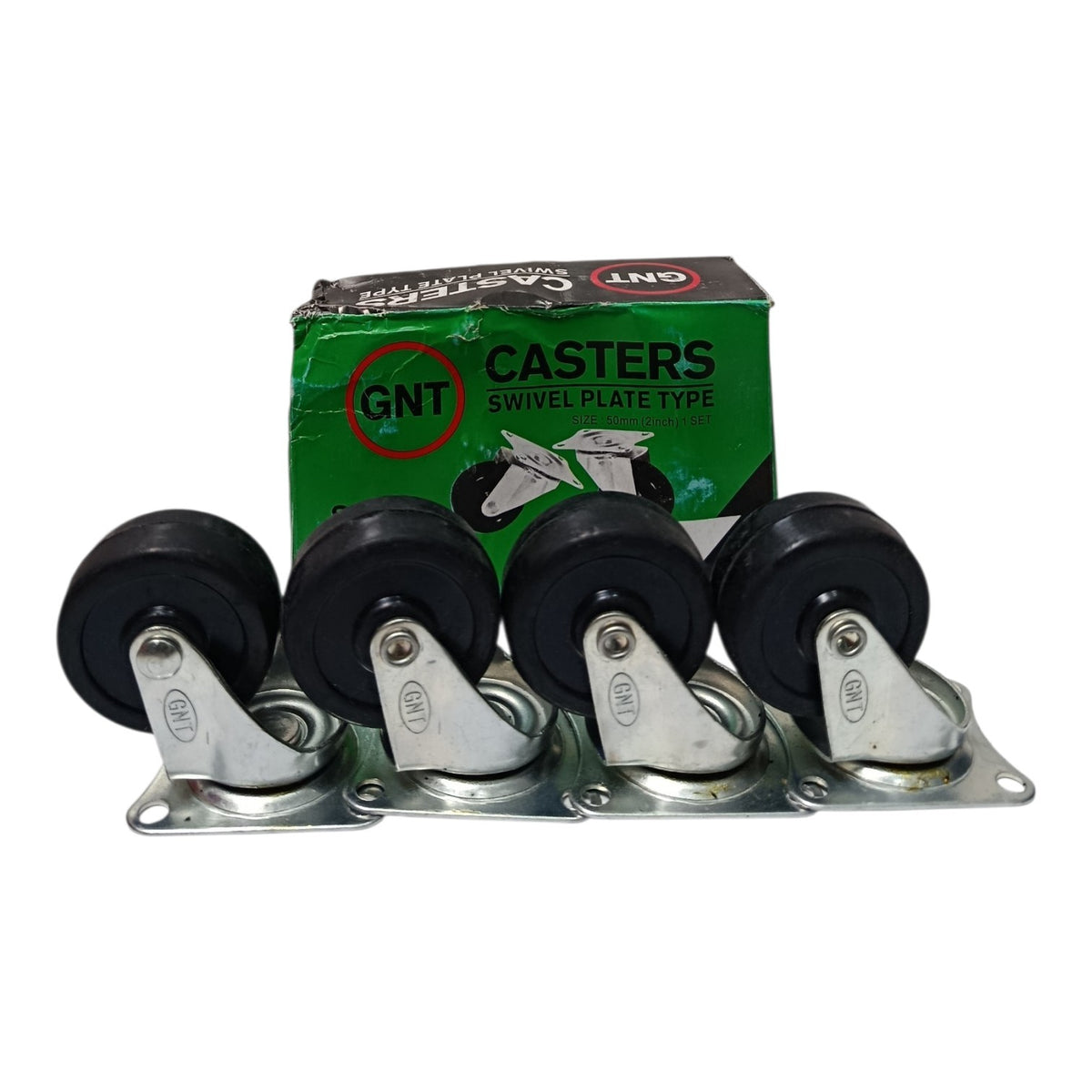 2 IN / GNT Roda Hidup Trolly Bentuk Plat 50 MM Nylon Hitam 4 Pcs Dus