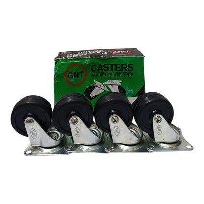 2 IN / GNT Roda Hidup Trolly Bentuk Plat 50 MM Nylon Hitam 4 Pcs Dus