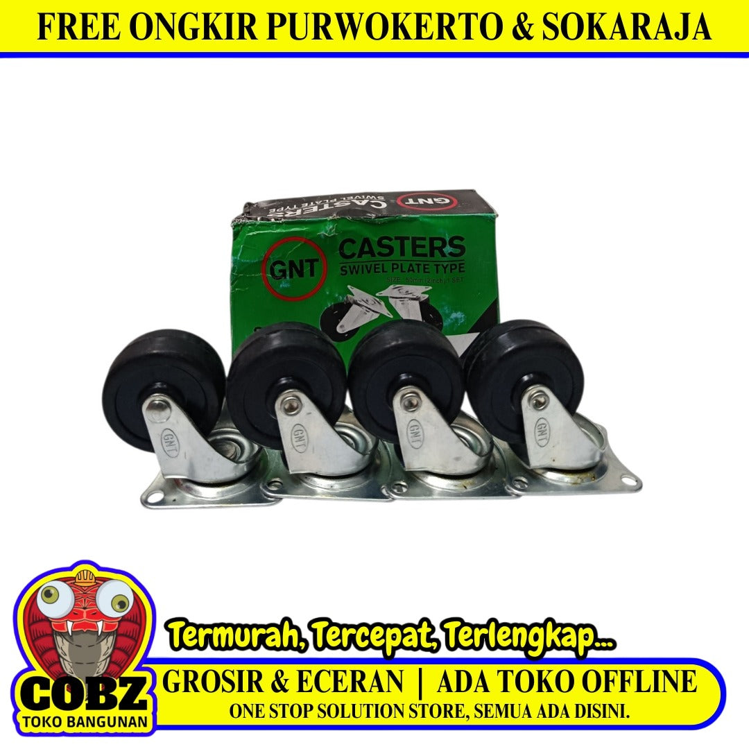 2 IN / GNT Roda Hidup Trolly Bentuk Plat 50 MM Nylon Hitam 4 Pcs Dus