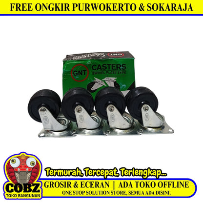 2 IN / GNT Roda Hidup Trolly Bentuk Plat 50 MM Nylon Hitam 4 Pcs Dus