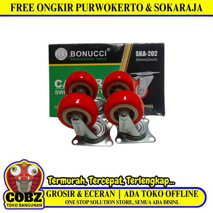 2 IN / BONUCCI Roda Hidup Trolly Gepeng 50 MM Nylon Merah 4 Pcs Dus