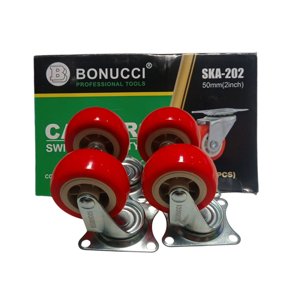 2 IN / BONUCCI Roda Hidup Trolly Gepeng 50 MM Nylon Merah 4 Pcs Dus