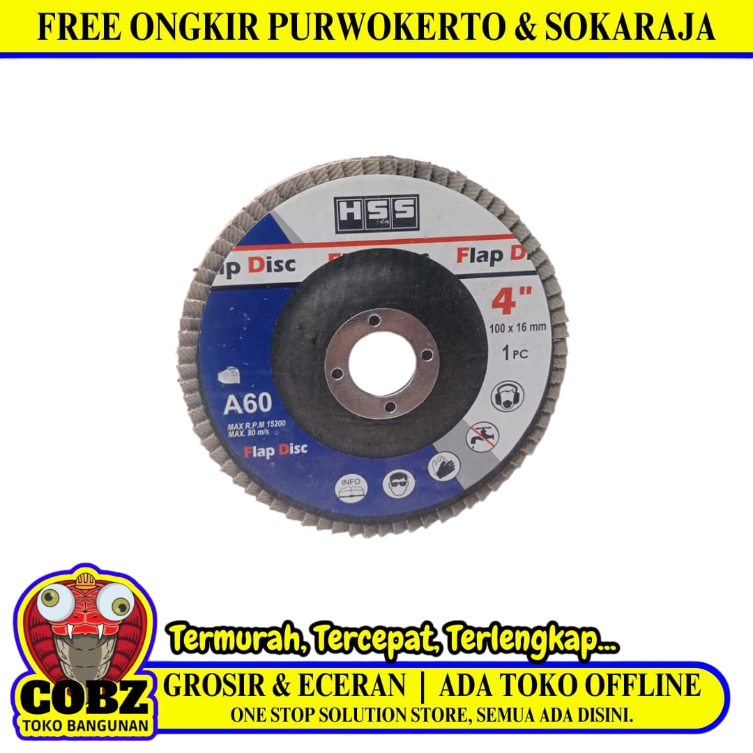 4 IN x GRIT 60 / HSS Flap Disc Mata Gernda Amplas Susun Kipas