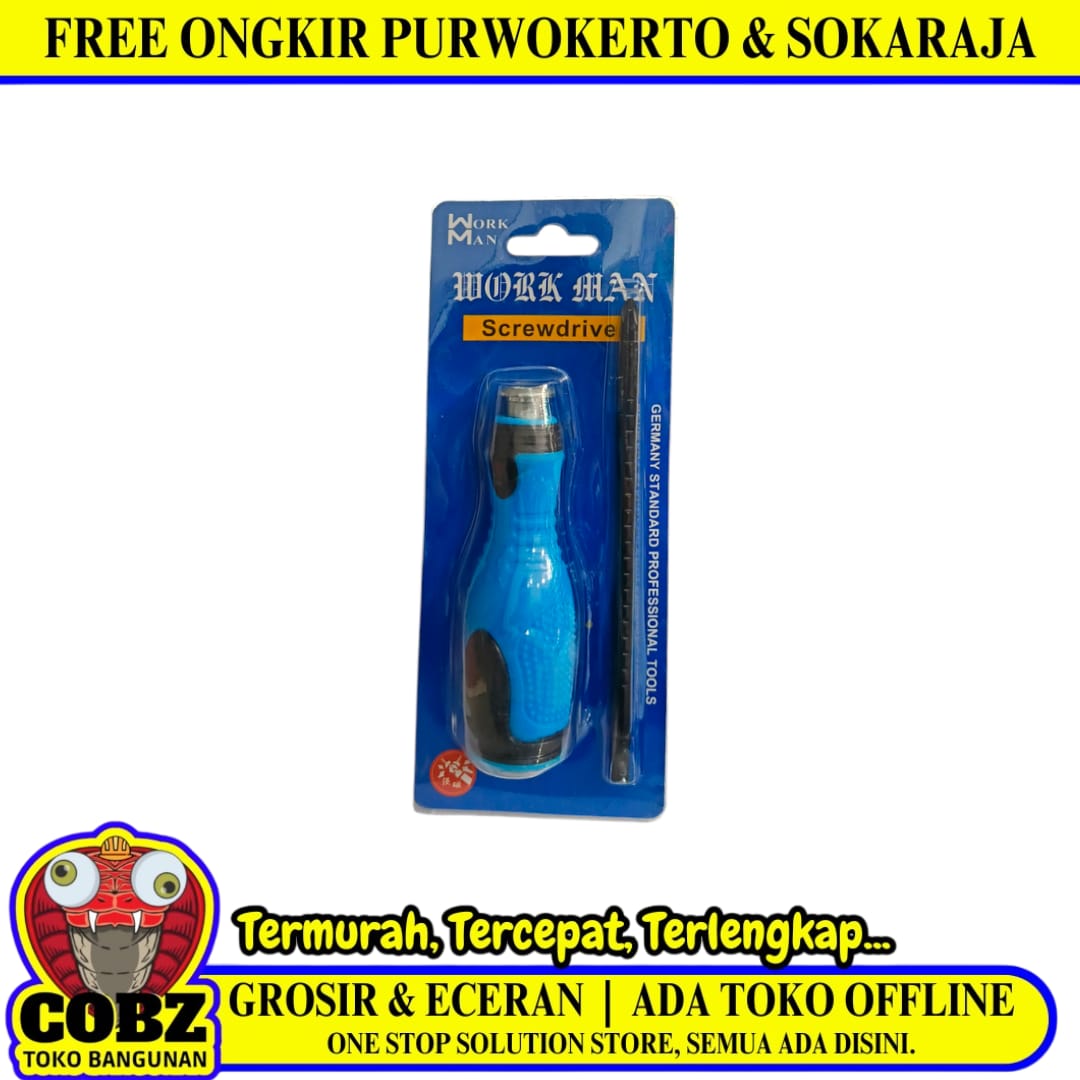 3 IN - 5 IN / WORKMAN Obeng Screwdriver Two Way Bolak Balik Plus Minus 2 In 1 Gagang Karet
