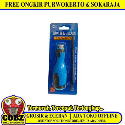 3 IN - 5 IN / WORKMAN Obeng Screwdriver Two Way Bolak Balik Plus Minus 2 In 1 Gagang Karet