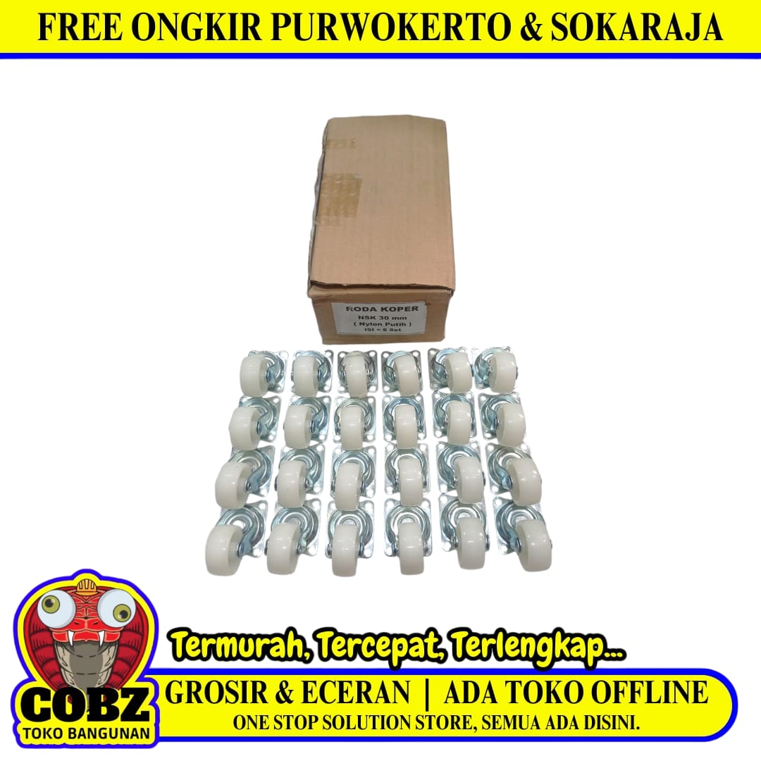1 IN / NSK Roda Hidup Trolly Gepeng Plat 30 MM Nylon Putih 24 Pcs Dus
