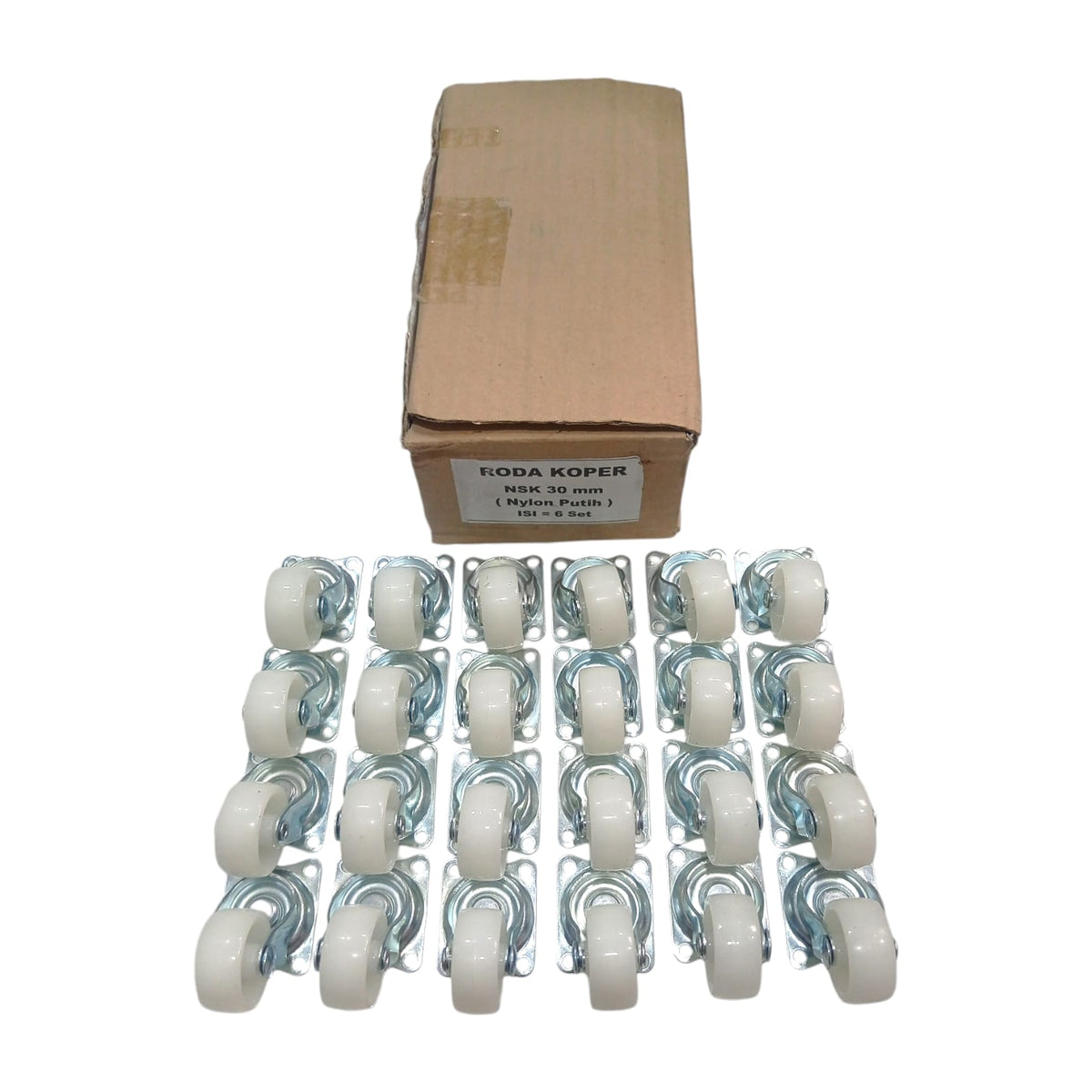 1 IN / NSK Roda Hidup Trolly Gepeng Plat 30 MM Nylon Putih 24 Pcs Dus