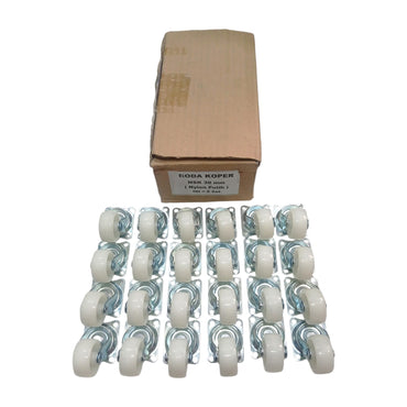 1 IN / NSK Roda Hidup Trolly Gepeng Plat 30 MM Nylon Putih 24 Pcs Dus