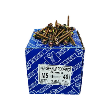 #5 x 40 MM / MOON LION Roofing Baut Sekrup Atap Baja Ringan Kuning Dus