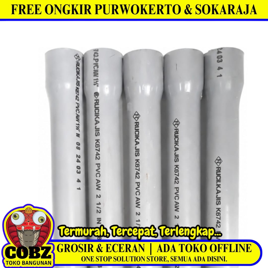 2 1/2 IN x 4 M / RUCIKA AW Lis Abu Abu Pipa Pralon Paralon PVC Abu Abu Batang