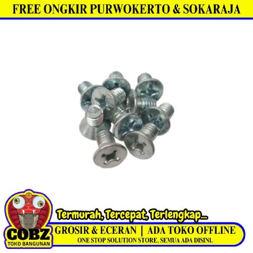 M 4 x 10 MM / TM Baut JF Kepala Rata Plus Putih Biji