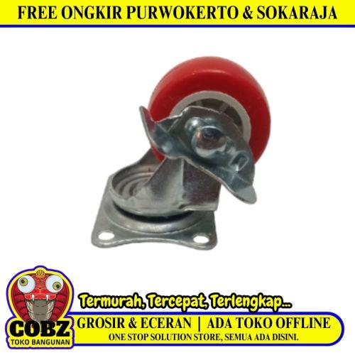 1 1/2 IN / TM Roda Hidup Trolly Rem Plat Nylon Merah Rem