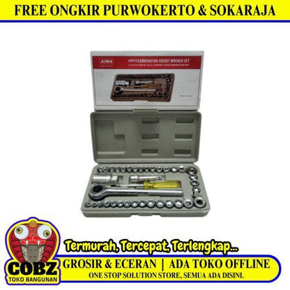 4 MM -21 MM /AIWA Mata Kunci Sok Shock Socket Wrench 40 Pcs Set
