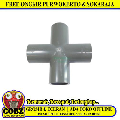 3/4 IN / TM Tee 4 Way Straight Fitting Pipa Hidroponik Abu PVC