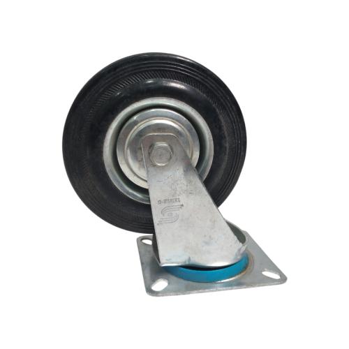 5 IN / TRIPLE-S Roda Hidup Trolly Bentuk Plat 125 MM Karet Hitam