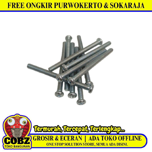 M 4 x 50 MM / TM Baut JP Kepala Pentol Bulat Plus Putih Biji