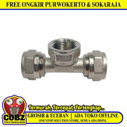 T 16 x 1/2 IN / FIDEM Tee Selang Pex Drat Dalam Ke Pipa Stainless