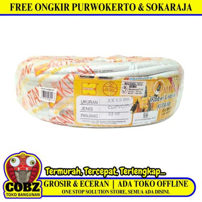 3 INTI x 1.5 MM x 50 M / KITANI NYM Tunggal Kabel Tembaga SNI Putih Roll