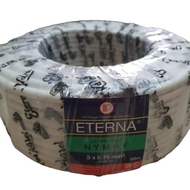 3 INTI x 0.75 MM x 50 M / ETERNA NYMHY Serabut Kabel Tembaga SNI Putih Roll