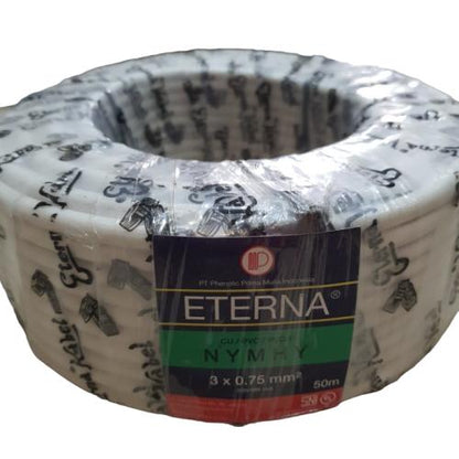 3 INTI x 0.75 MM x 50 M / ETERNA NYMHY Serabut Kabel Tembaga SNI Putih Roll