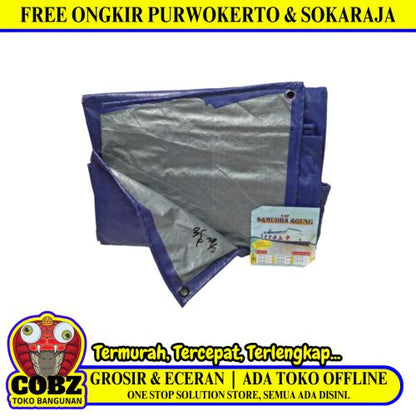 3 M x 5 M / NM A5 Terpal Tarpaulin Tutup Plastik PVC Biru Silver