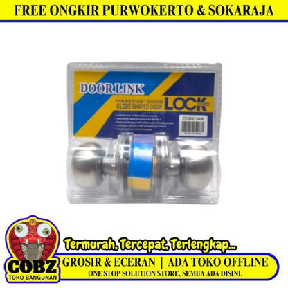 D 8 CM / DOOR LINK 5791SS Kunci Handle Pintu Bulat Kamar Mandi Stainless Chrome Set