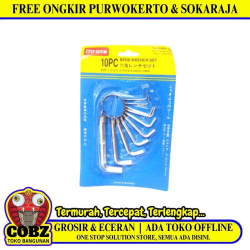 1.5 MM - 10 MM / CHROME Kunci L Hexagon Wrench Screw Pendek 10 Pcs Set