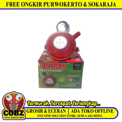 POLIGAS Regulator Kepala Tabung Gas LPG Tekanan Rendah + Meteran