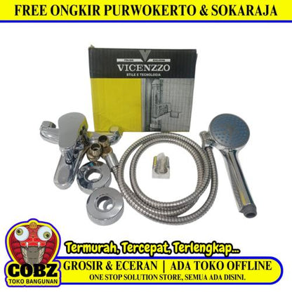 1/2 IN / VICENZZO 933 Kran Shower Panas Dingin Stainless + Selang + Shower Set