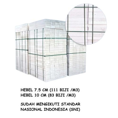 7.5 CM x 20 CM x 60 CM / TM Bata Ringan Batako Hebel 7.5 CM  111 Pcs Kubik