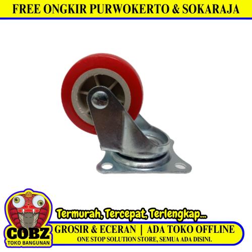 2 1/2 IN / TM Roda Hidup Trolly Non Rem Plat Nylon Merah