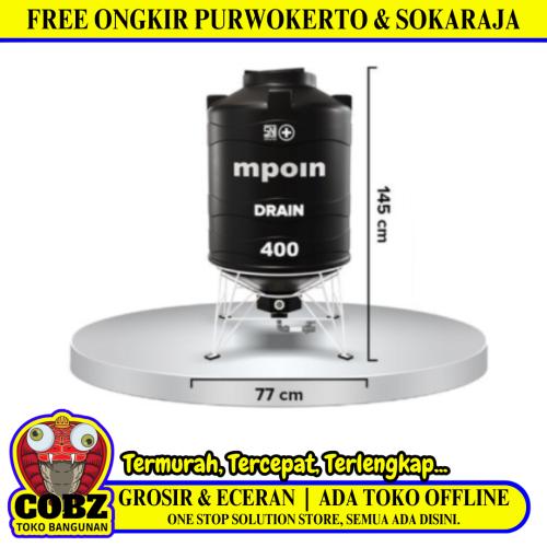 340 L / MPOIN + DRAIN D400 WWater Torrent Tangki Tandon Air PVC Hitam Set