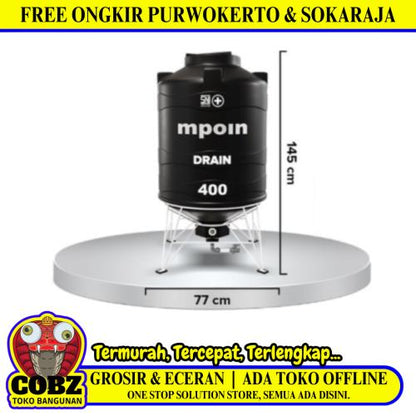 340 L / MPOIN + DRAIN D400 WWater Torrent Tangki Tandon Air PVC Hitam Set