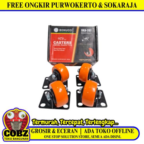 2 IN / BONUCCI SKA-207 Roda Hidup Trolly Gepeng Plat 50 MM Nylon Orange 4 Pcs Dus