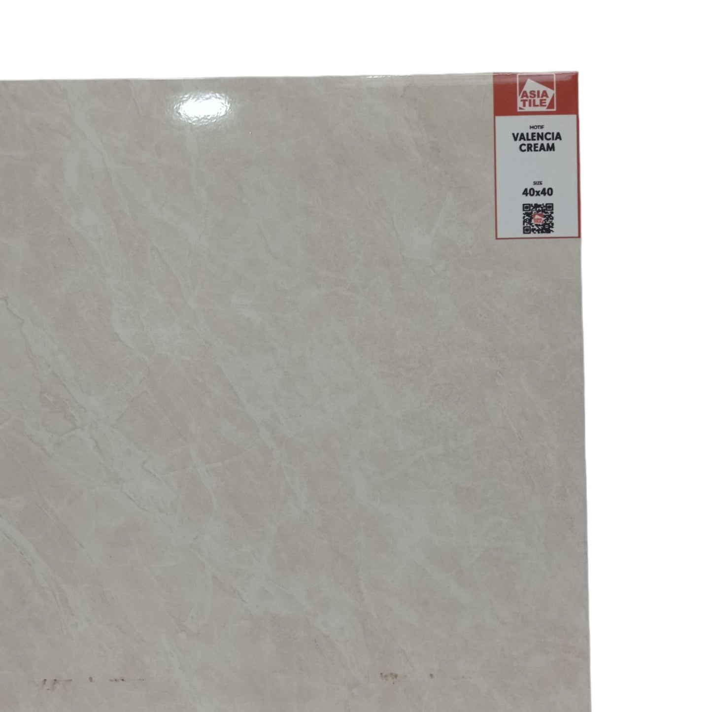 40 CM x 40 CM / ASIA TILE VALENCIA Keramik Lantai Rumah Glossy Cream Dus