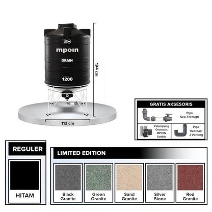 1100 L / MPOIN + DRAIN D1200 Water Torrent Tangki Tandon Air PVC Green + Acc Set