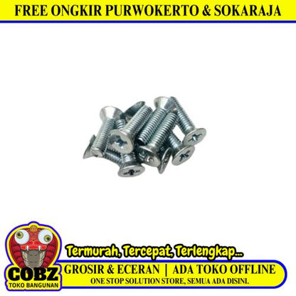 M 4 x 15 MM / TM Baut JF Kepala Rata Plus Putih Biji