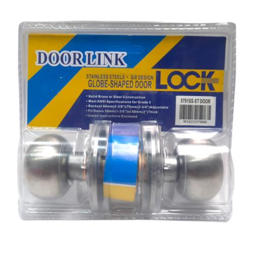 D 8 CM / DOOR LINK 5791SS Kunci Handle Pintu Bulat Kamar Mandi Stainless Chrome Set
