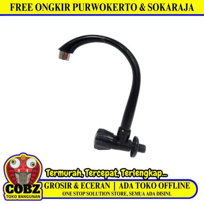 1/2 IN / CAB Kran Angsa Putar Sink Bak Cuci Piring Tembok Plastik Hitam PVC