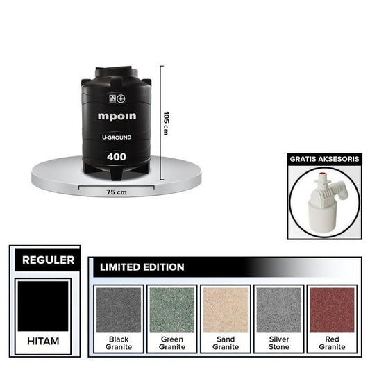 340 L / MPOIN + GROUND UG400 Water Torrent Tangki Tandon Air PVC Silver Stone Set