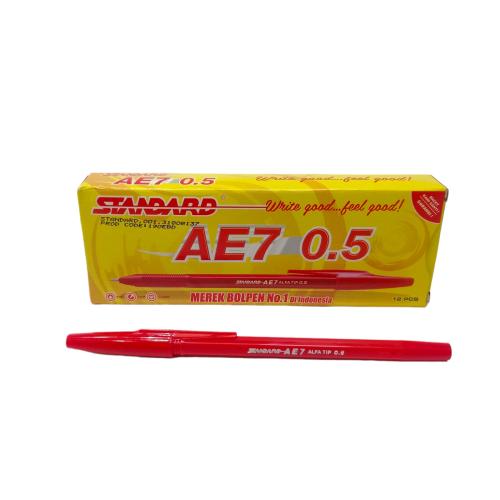 0.5 MM / STANDARD AE7 Ballpoint Merah Pack