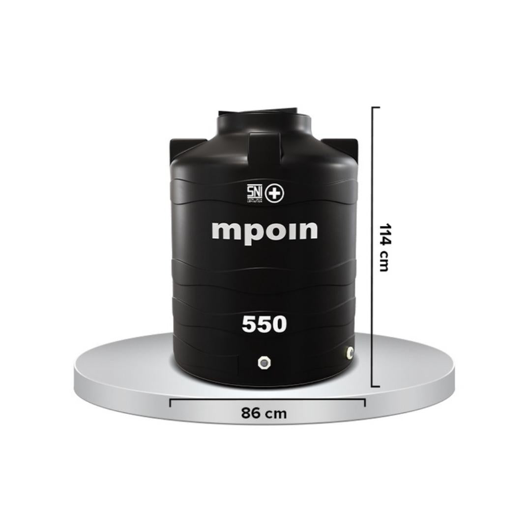 560 L / MPOIN + WAVE W550 Water Torrent Tangki Tandon Air PVC Hitam + Acc Set