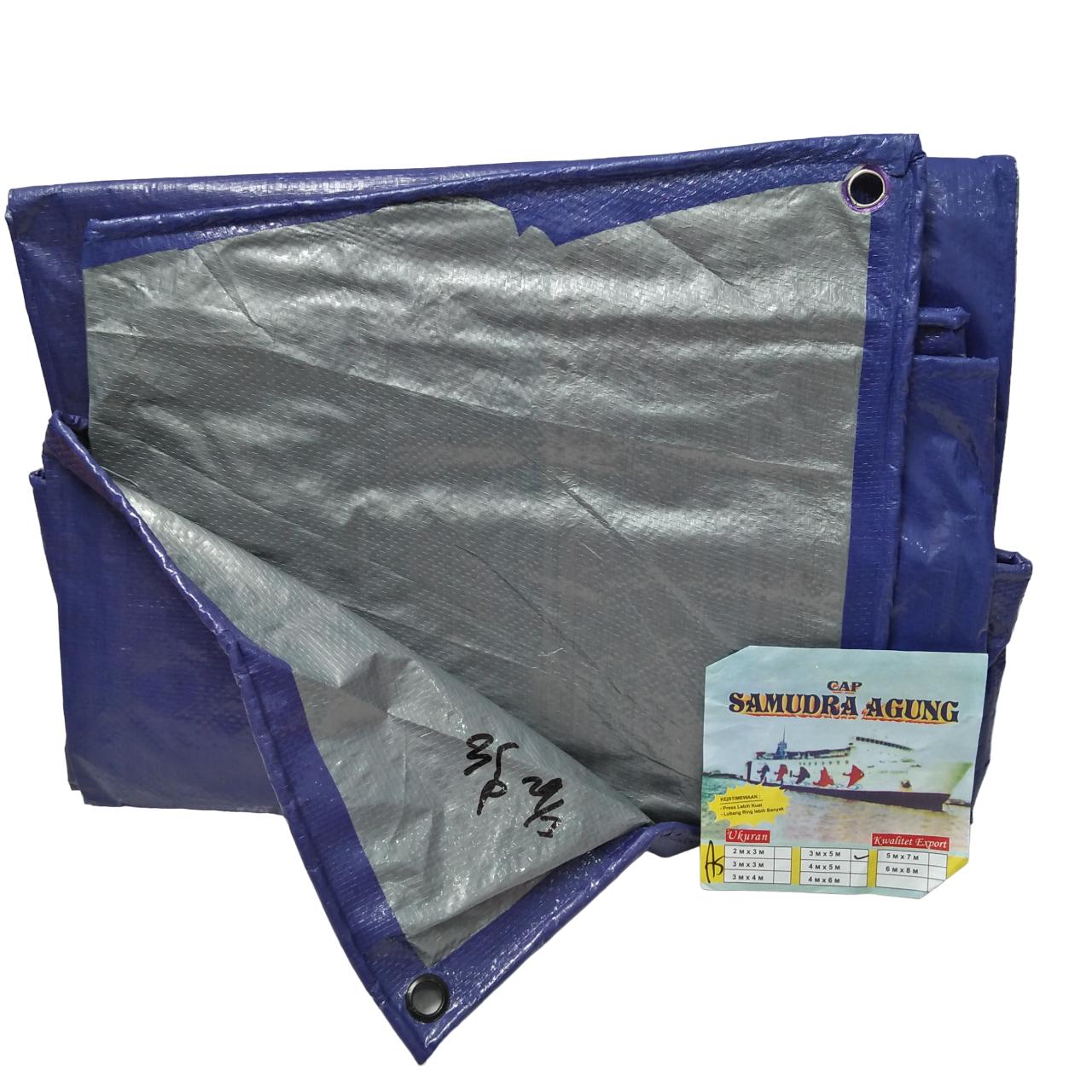 3 M x 5 M / NM A5 Terpal Tarpaulin Tutup Plastik PVC Biru Silver