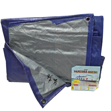 3 M x 5 M / NM A5 Terpal Tarpaulin Tutup Plastik PVC Biru Silver