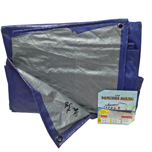 3 M x 5 M / NM A5 Terpal Tarpaulin Tutup Plastik PVC Biru Silver