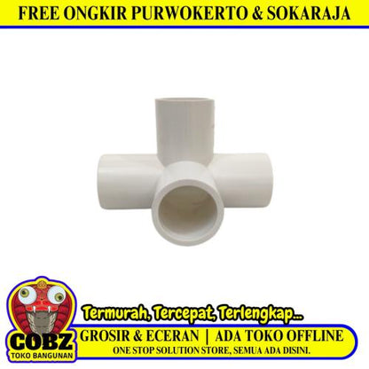 1 IN /AQUALON Tee 4 Way 90 Derajat Fitting Pipa Hidroponik PVC Pcs