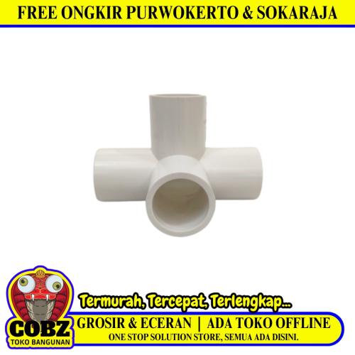 1 IN /AQUALON Tee 4 Way 90 Derajat Fitting Pipa Hidroponik PVC Pcs