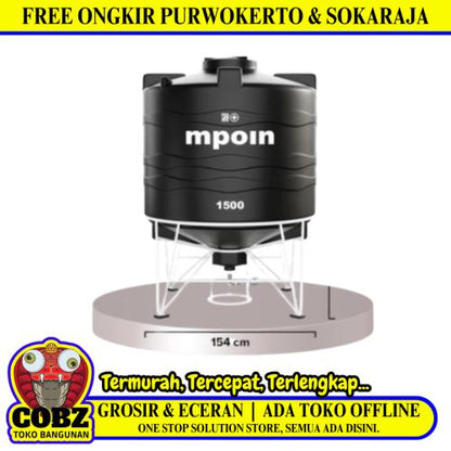 1500 L / MPOIN + DRAIN D 1500 Water Torrent Tangki Tandon Air PVC Hitam + Acc Set