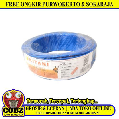 1 INTI x 1.5 MM x 50 M / KITANI NYA Tunggal Kabel Tembaga SNI Biru Roll