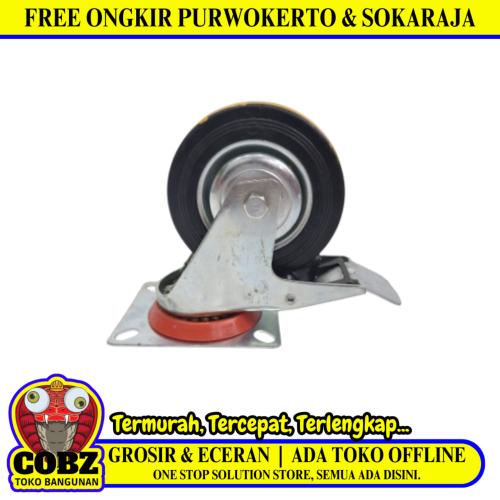 4 IN / NSK Roda Rem Hidup Trolly Gepeng Plat 102 MM Karet Hitam